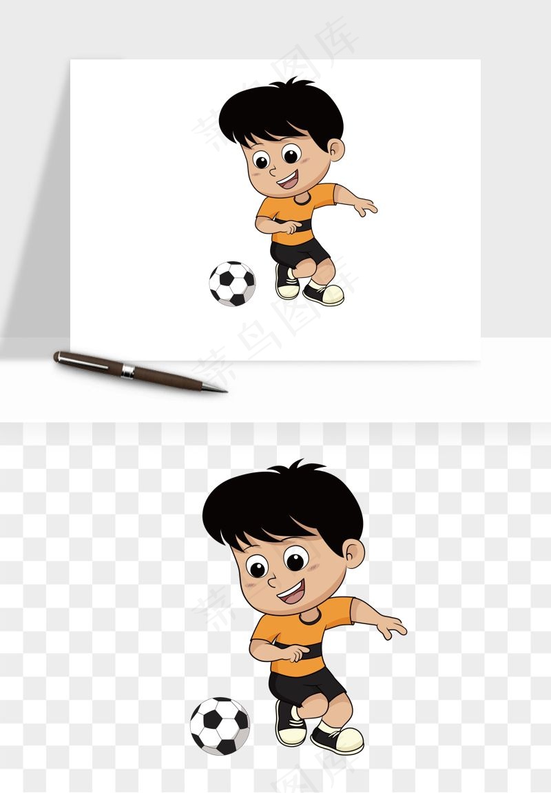 卡通踢足球男孩png免抠