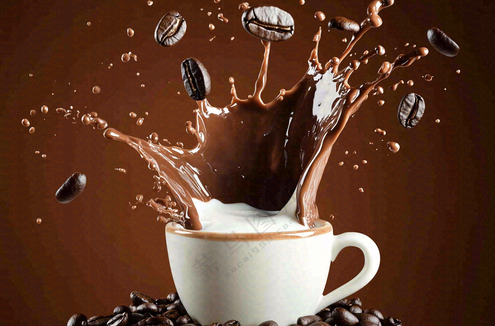 咖啡与牛奶的碰撞水花四溅饮品创意摄影图