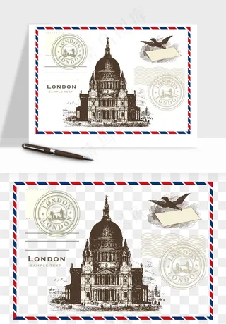 复古明信片信封png免抠