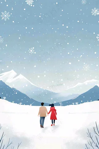 冬天白雪覆盖寒冷唯美雪景小寒插画背景