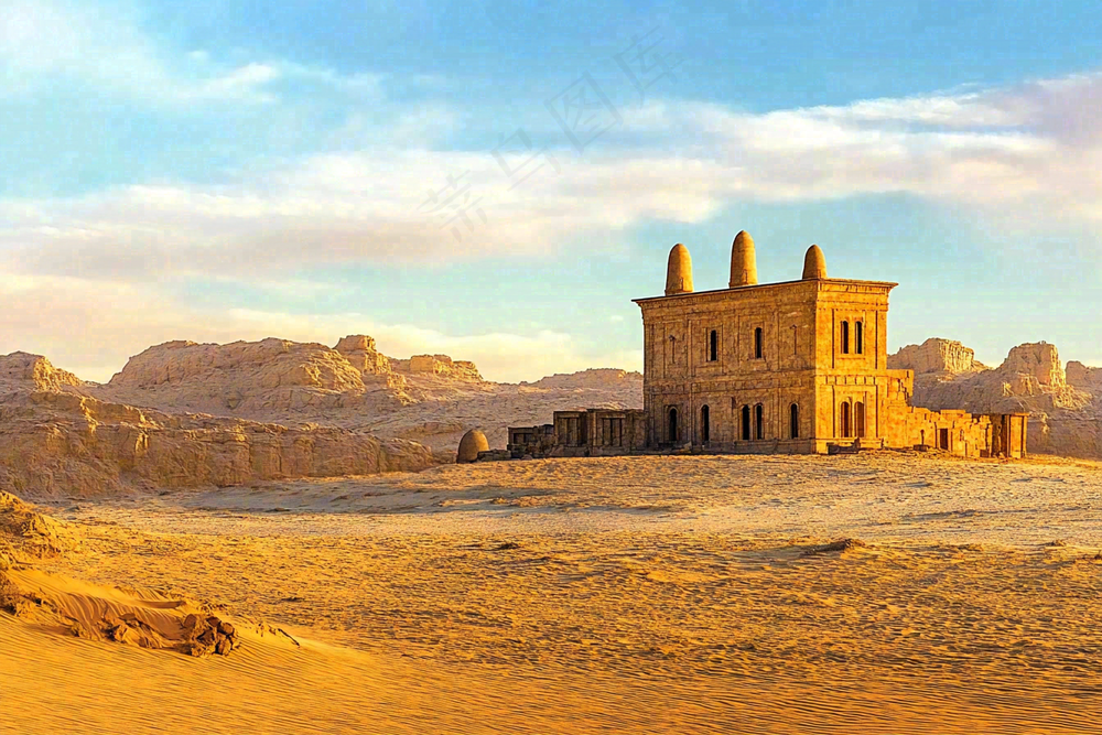 雅丹地貌黄土沙丘干旱大漠风光摄影图