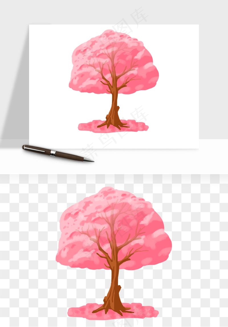 手绘浪漫花树桃花树png免抠