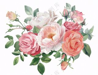 玫瑰花鲜花水彩画免抠