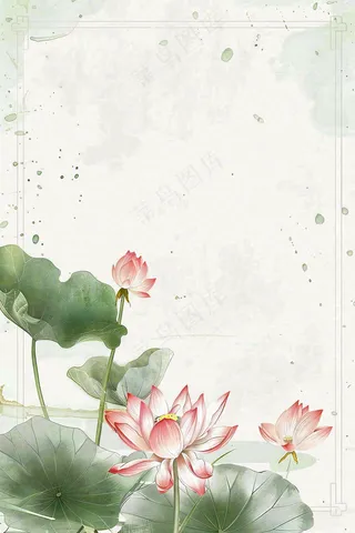 夏天荷花荷叶清凉小清新淡雅小暑大暑处暑插画背景