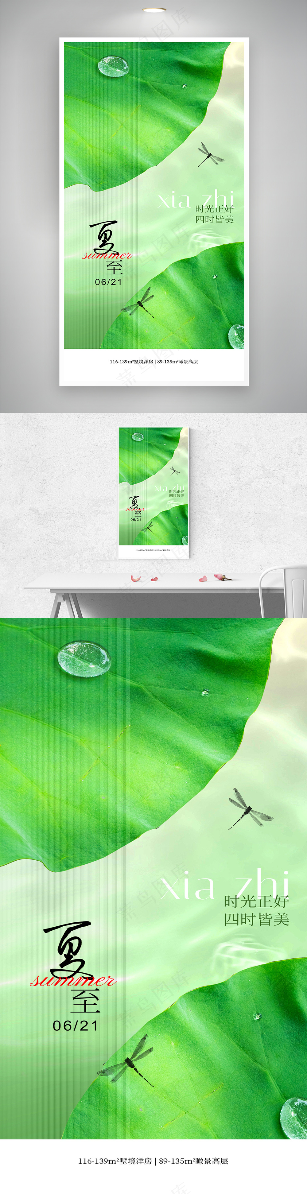 夏至荷叶实拍微距节气祝福海报
