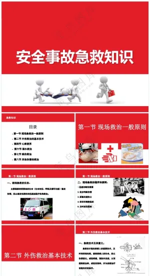 红色职场风安全事故急救知识培训预览图