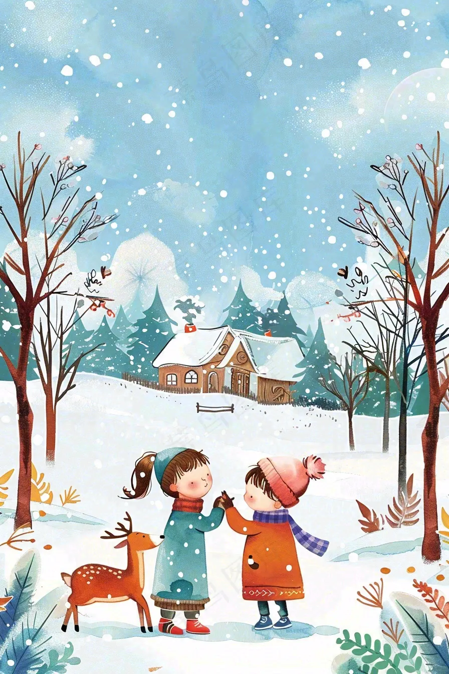 冬天白雪覆盖寒冷唯美雪景大寒插画背景