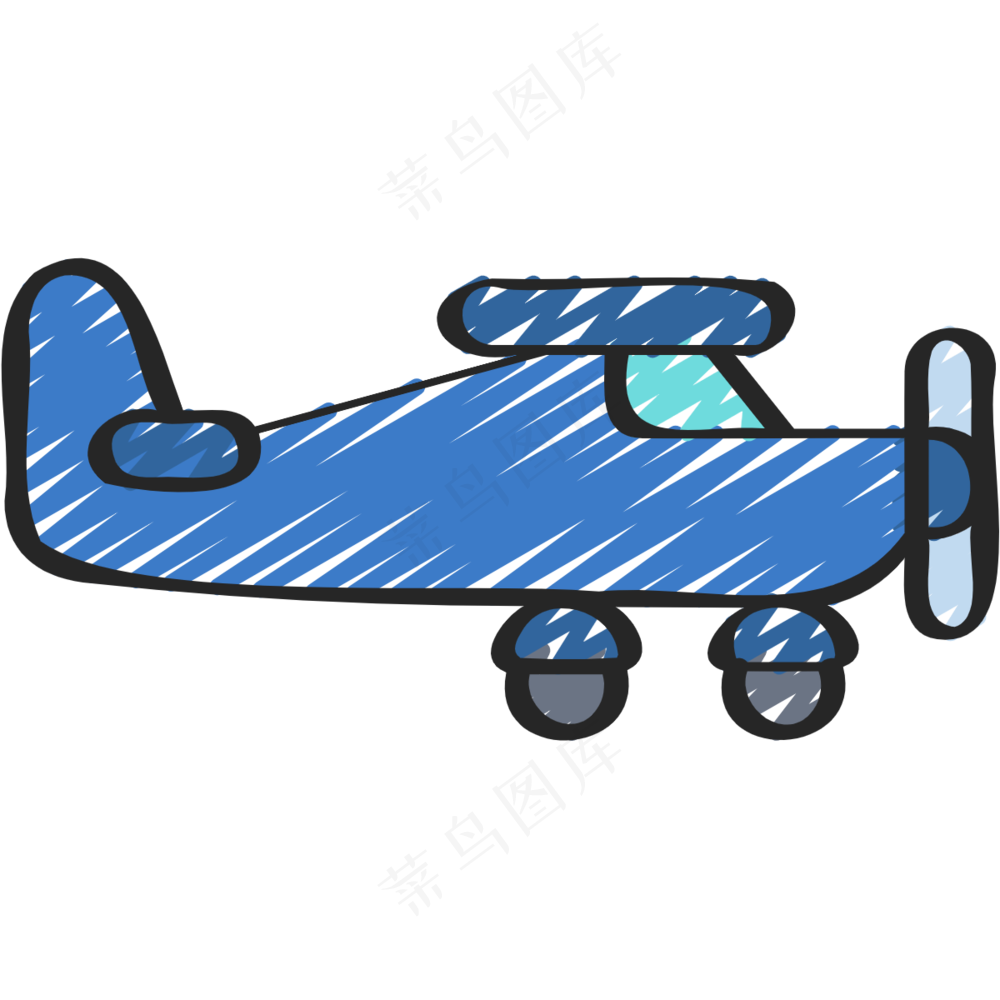 蓝色小飞机 直升机 铅笔手绘图标 icon