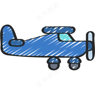 蓝色小飞机 直升机 铅笔手绘图标 icon