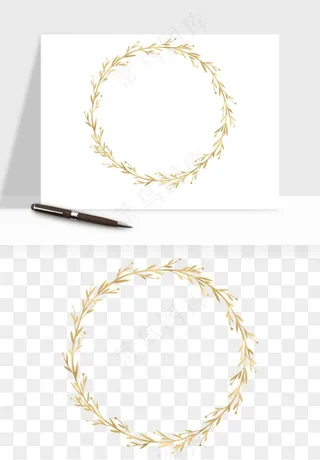 金色植物花环边框png免抠