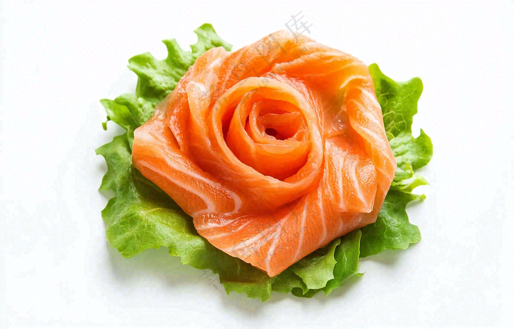 生鱼片三文鱼生菜食物摄影图