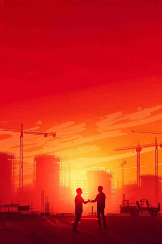 红色工地指挥工人职业人物剪影劳动节插画背景