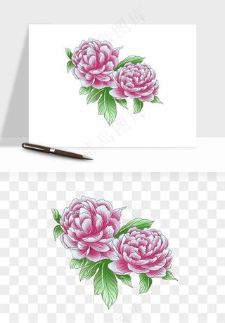 手绘国潮牡丹花花卉图案png免抠