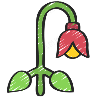 红色喇叭花 铅笔手绘图标icon