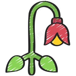 红色喇叭花 铅笔手绘图标icon