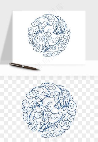 青花瓷花纹花卉图案png免抠