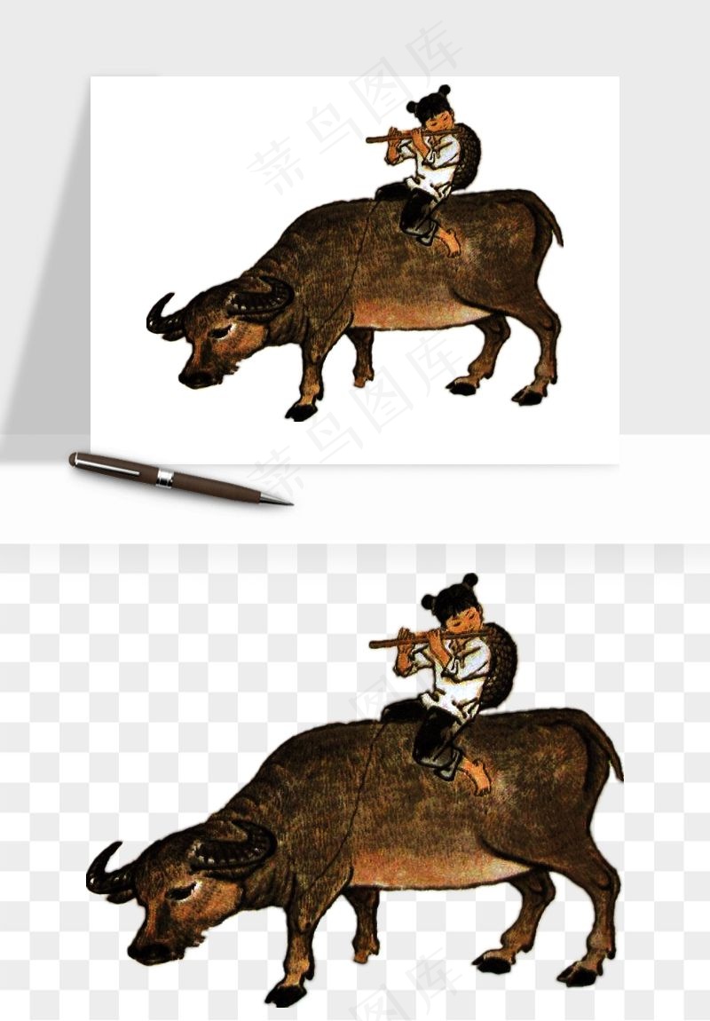 牧童放牛的孩子png免抠