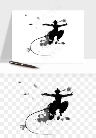水墨江湖侠客武侠剪影png免抠