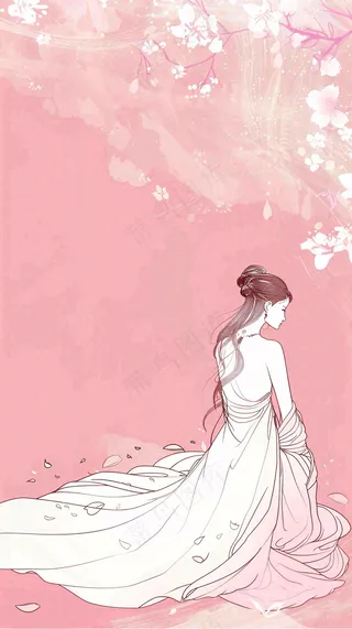 粉色花瓣女神节妇女节女生节插画浪漫背景