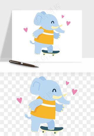 手绘大象小象png免抠