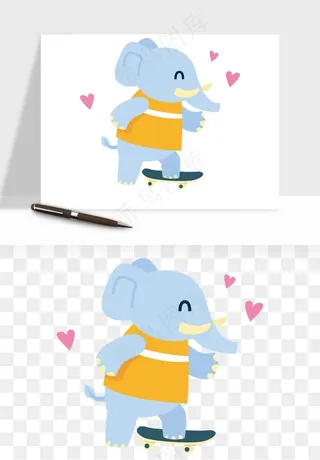 手绘大象小象png免抠