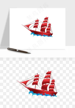 手绘航行帆船png免抠