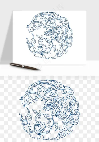 青花瓷花纹花卉图案png免抠