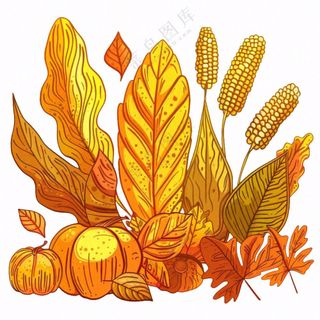 秋天黄色树叶卡通插画免抠
