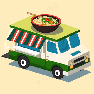 拉面餐车 2.5D扁平插画