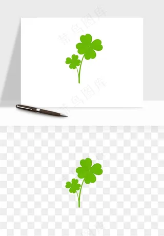 手绘四叶草幸运植物png免抠