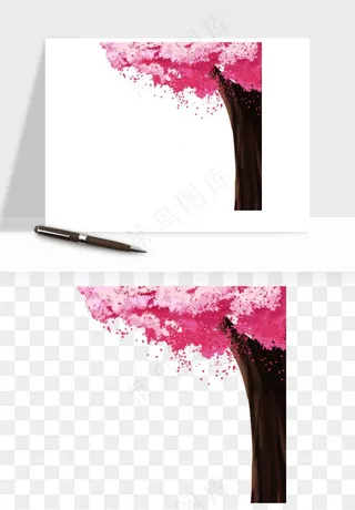 手绘浪漫花树桃花树png免抠