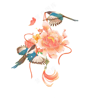 卡通漫画喜鹊比翼鸟