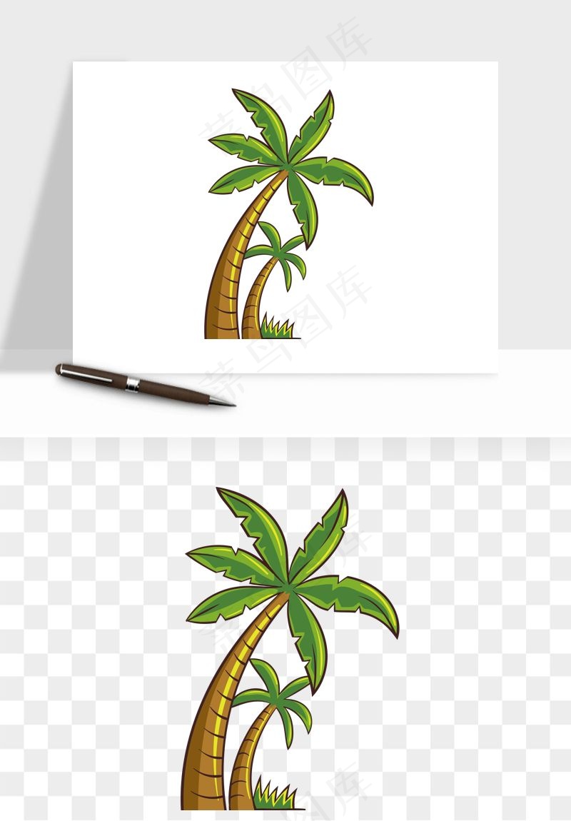 卡通沙滩椰子树png免抠
