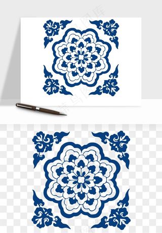 青花瓷花纹花卉图案png免抠