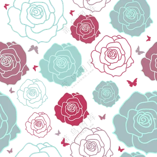 蝴蝶与线描效果的花朵图案免抠素材