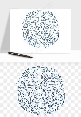 青花瓷花纹花卉图案png免抠