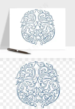 青花瓷花纹花卉图案png免抠