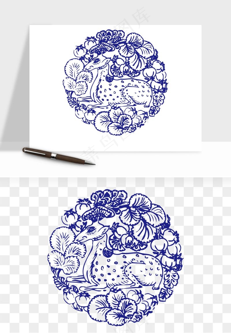 青花瓷花纹花卉图案png免抠
