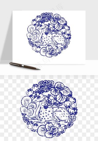 青花瓷花纹花卉图案png免抠