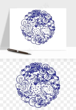 青花瓷花纹花卉图案png免抠