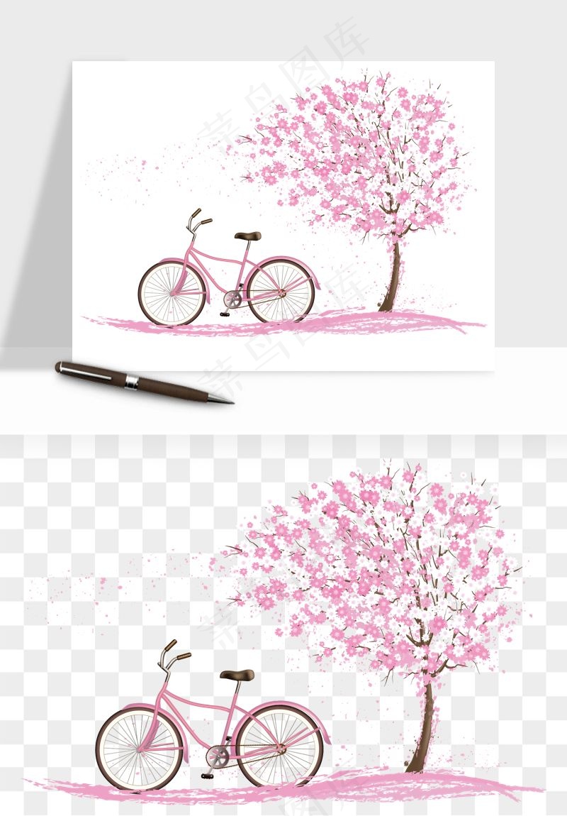 手绘樱花树png免抠