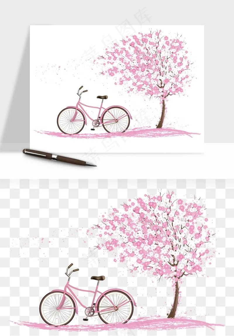 手绘樱花树png免抠
