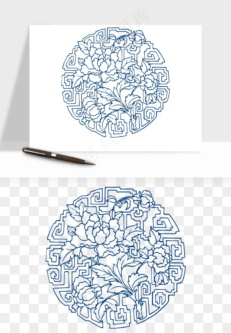 青花瓷花纹花卉图案png免抠