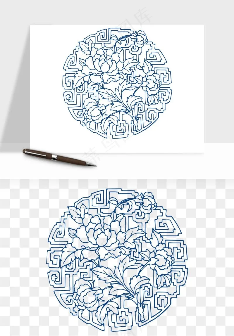 青花瓷花纹花卉图案png免抠