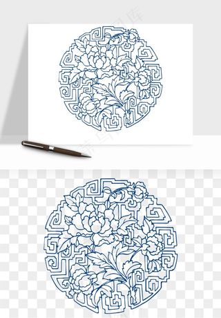 青花瓷花纹花卉图案png免抠