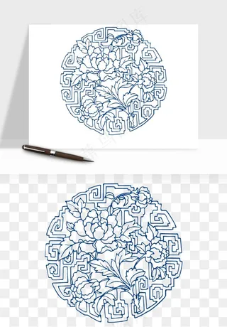 青花瓷花纹花卉图案png免抠