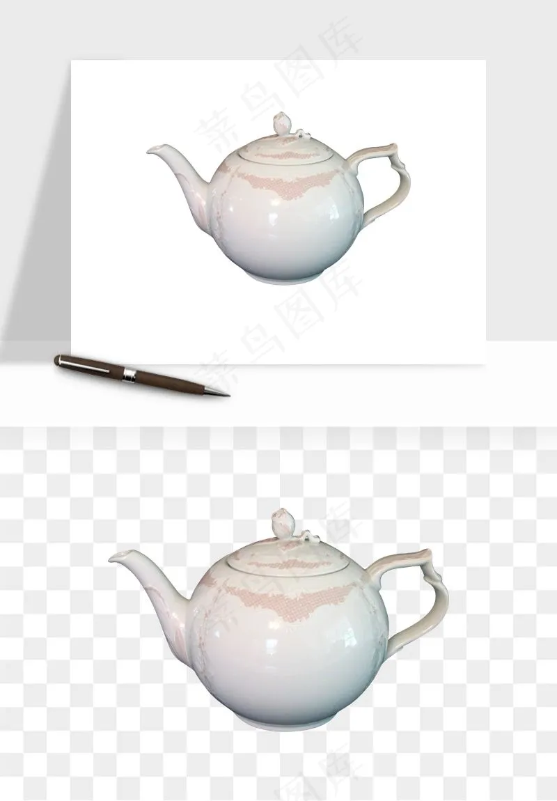 白瓷陶瓷茶壶png免抠