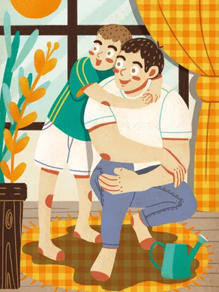 暖色拥抱温暖风父亲节插画模板