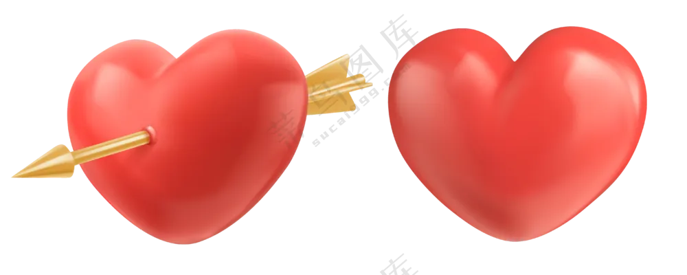 3D红爱心元素