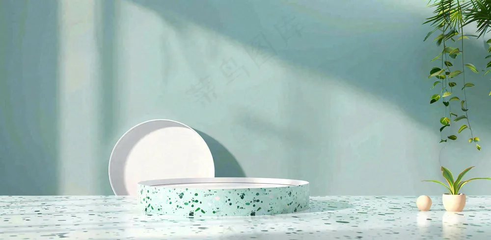 美妆护肤3d展台清新背景